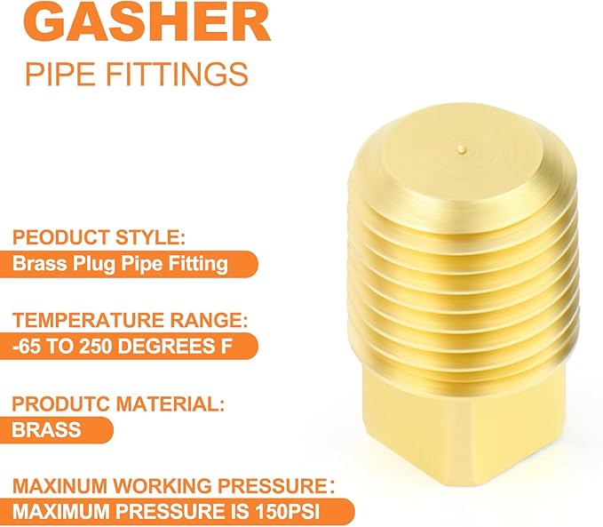 GASHER 15PCS Brass Fitting 1/4" NPT Male Brass Plug Pipe Fitting, Square Head Plug