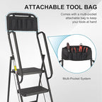 Valeo 3 Step Ladder with Handrails,500 Lbs Capacity,Folding Step Stool Ladder with Attachable Tool Bag,Lightweight & Storage Step Ladder 3 Step Folding,Multi-use for Home,Kitchen,Office,Black