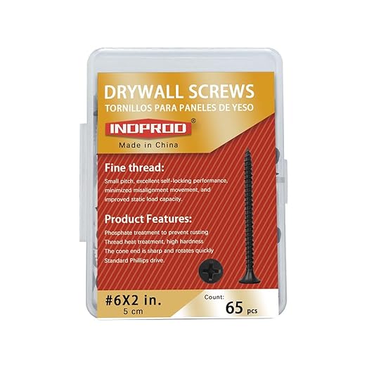 Drywall Screws Kit #6 x 2-Inch, Fine Thread Wood Screws, Bugle Head Phillips Drive Sheetrock Screws Set, Self Tapping Dry Wall Screws, Phosphate Coated Finish, Sharp Point, Black, 65 Pack