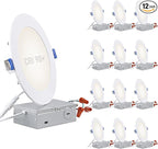 TORCHSTAR Basic Series 12-Pack 6 Inch Ultra-Thin LED Recessed Lighting with Junction Box, CRI90, Aluminum, 4000K Cool White, 5%-100% Dimmable Slim Recessed Downlight, 12W 1100LM, ETL and Energy Star