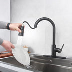 Single Handle Kitchen Faucet with Pull Down Sprayer Modern Stainless Steel Arc Kitchen Faucet Brushed Nickel, Commercial Kitchen Sink Faucet with Deck (Matte Black, with Pull Down Sprayer)