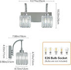 Crystal Vanity Lights 2-Light Chrome Wall Lamp Modern Crystal Bathroom Light Fixtures Over Mirror 13.77" Long Bathroom Wall Sconce