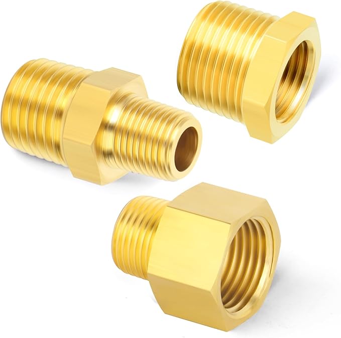 GASHER 30PCS Brass Pipe Fitting, Hex Bushing, Reducer Adapter, Reducing Hex Nipple 3/8 Inch NPT x 1/8 Inch NPT