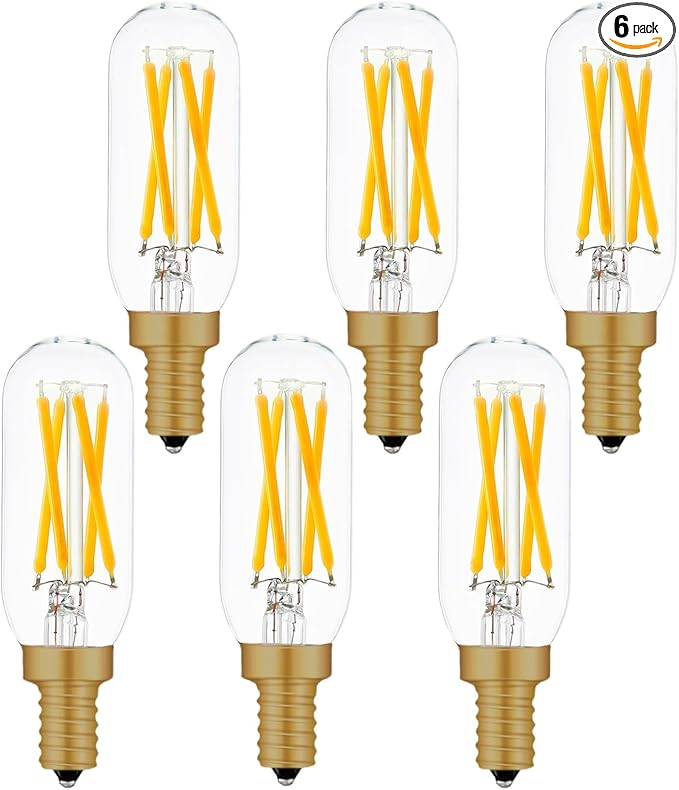 E12 LED Bulb Dimmable 40 Watt Equivalent Warm White 2700K T6 Bulb Type with E12 Base, LED 4W E12 Candelabra Bulb Clear Glass, 6 Pack