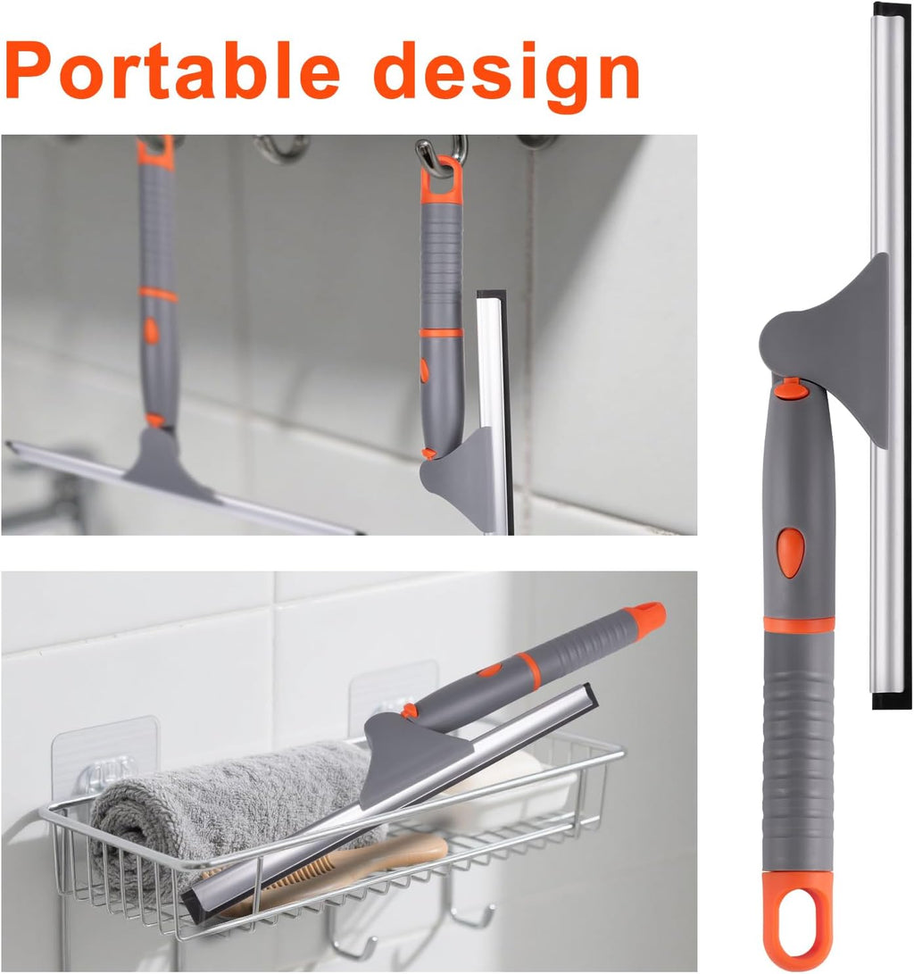 ITTAHO Swivel Shower Squeegee for Glass Doors, All-Purpose Anti-Slip Window Squeegee with 2 Blades, Window Cleaner Tool Bathroom Squeegee for Shower Doors, Tile Shower Walls，Mirrors,Car Windshields