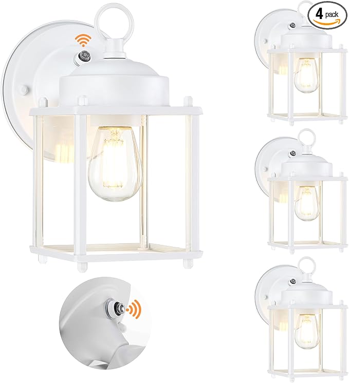 GRUENLICH Dusk to Dawn Outdoor Wall Lantern, Exterior Wall Sconce Light Fixture, Outside Porch Lighting with Clear Glass for House, Patio, White, 4 Pack