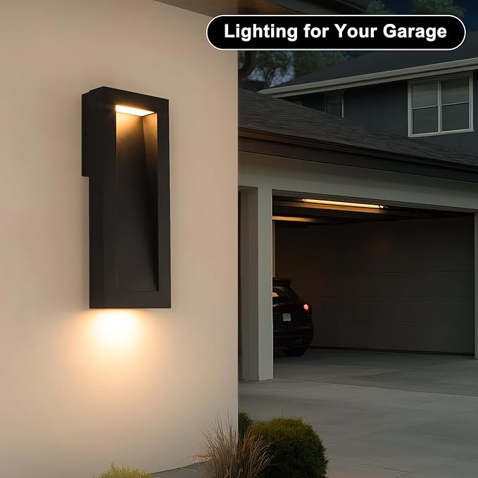 Modern Outdoor Wall Light with LED, Exterior Lighting Fixtures 2700K Integrated, Matte Black Outside Wall Mount Lights for House Front Door Porch Garage Patio Black 1 Packs