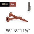 Deck Plus 1-1/4 Inch Epoxy Coated Exterior Wood and Fence Screws #8 x 1-1/4" Torx/Star Drive Included Coarse Thread, Outdoor Rust Resistant Decking Screw, Red, 1lb Box, 186 Pieces | 48424