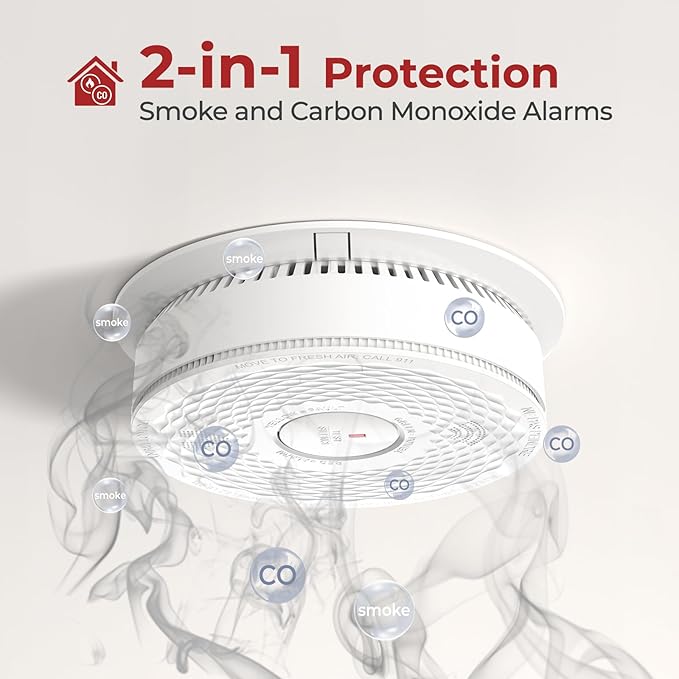 Hardwired Interconnected Smoke and Carbon Monoxide Detector Combo, 2 in 1 Smoke and CO Detector with 2 AA Batteries Back Up, AC Smoke and CO Alarm, Voice Alert, Self-Check, 3 Pack