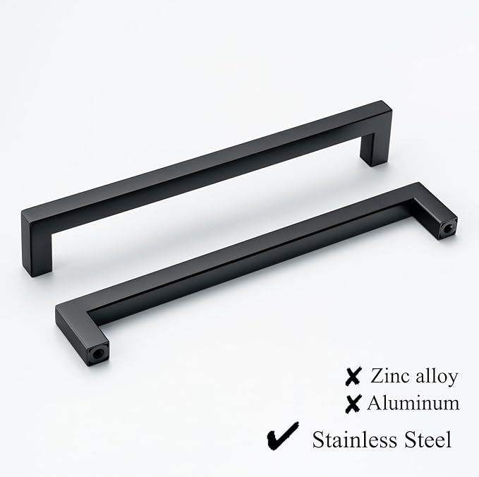 20 Pack Black Handles for Cabinets 8 Inch Stainless Steel Matte Black Square Cabinet Pulls Drawer Handles Cupboard Handles Modern Kitchen Cabinet Hardware