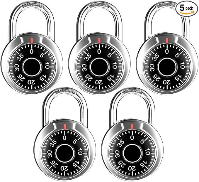 FIGODE® Locker Lock, 2 in. Combination Lock, Keyless Padlock for Gym and School Lockers, Black Dial Lock, 5 Pack