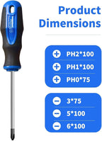 ROTATION 6PCS Magnetic Tip Screwdriver Set, 3 Phillips and 3 Flat, Professional Cushion Grip | 6-Piece Hand Tools Set