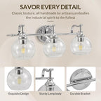 ANDY STAR Chrome Vanity Light, 3-Light Polished Silver Bathroom Light Fixture Over Mirror, Modern Wall Sconce with Clear Glass Shade, Industrial Wall Lighting for Living Room, Bedroom, Hallway, 22.3"