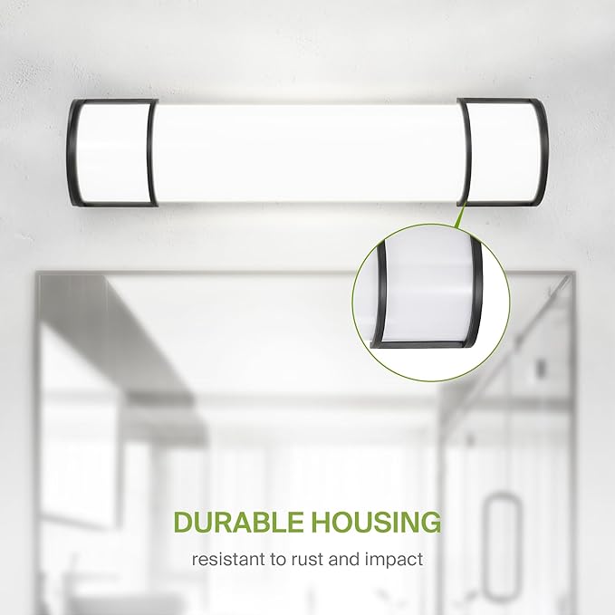 ASD LED 24" Vanity Flush Mount Light Fixture, Linear Bathroom Lighting Bar | 3CCT, Dimmable, Energy Star, ETL Listed | 25W 1950LM 3000-5000K 120V | Long Tube Bath Wall Sconce Over Mirror | Black