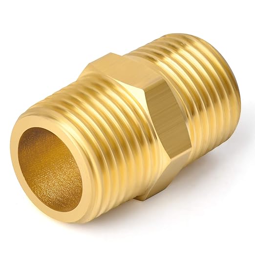 TAISHER 5PCS Brass Pipe Fitting Adapter, Hex Nipple, 1-Inch Male Pipe x 1-Inch Male Pipe