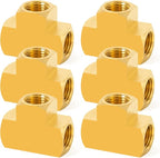 ChillWaves Brass Pipe Fitting, Barstock Tee 1/8" x 1/8" x 1/8" NPT Female Thread Adapter(6-PACK)