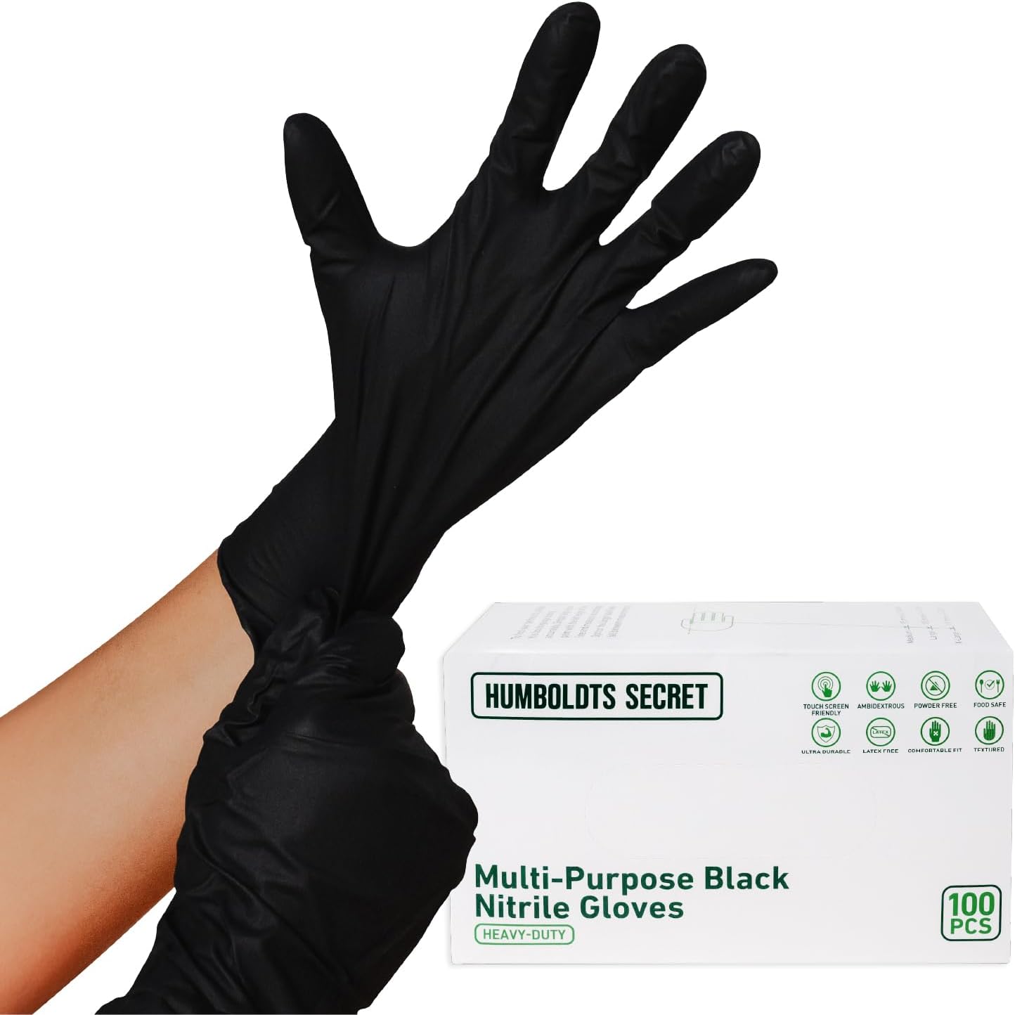 Humboldts Secret Black Nitrile Gloves Disposable Latex Free & Powder Free