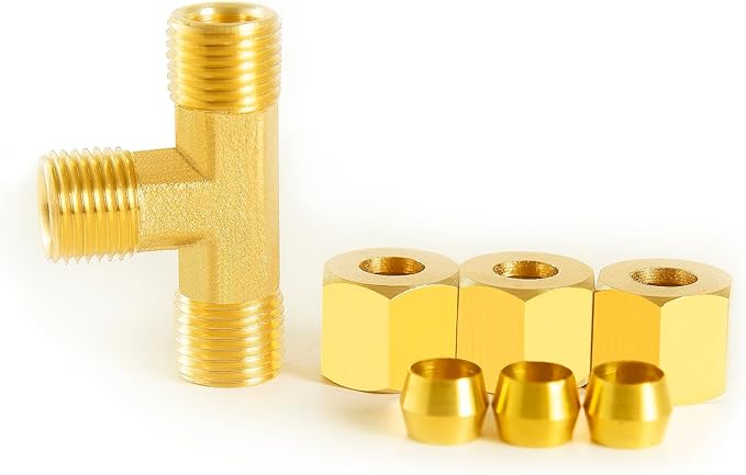 ChillWaves Brass Tee Compression Tube Fitting, 5/8" OD x 5/8" OD x 5/8" OD Compression Union Connector(2-PACK)
