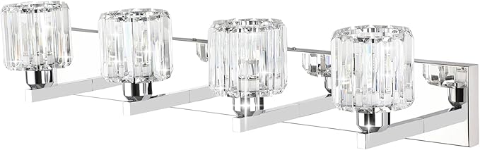 Aipsun Crystal Bathroom Vanity Light Modern Vanity Lighting Fixtures Crystal Vanity Light for Bathroom 4 Lights(Not Include Bulb)