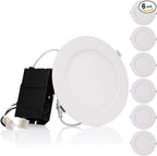 TORCHSTAR Premium Series 6 Inch Ultra-Thin LED Recessed Light with Junction Box, 13.5W Dimmable LED Canless Recessed Ceiling Lights Slim, ETL & ES Listed, CRI90, 3000K Warm White, White, Pack of 6