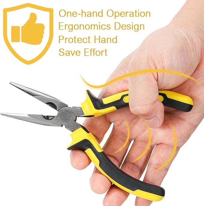 DOWELL 6 Inch Long Nose Pliers Needle Nose Pliers with Wire Cutter Nickel Chromium Steel Construction Professional Handle