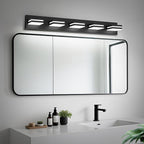 Modern LED Bathroom Lights Fixtures(5-Light),Metal Black Acrylic Wall Lighting,Vanity Lights for Bathroom Over Mirror(6000k 34In