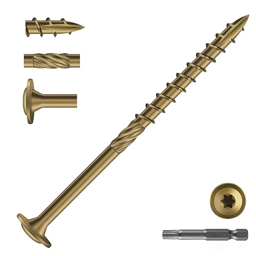 #14 x 4 Inch Lag Screws (30Pcs) 1lb. Structural Wood Screw, Bronze, Carbon Steel, Washer Head, Rust Resistant epoxy Coated, T30 Star Bit
