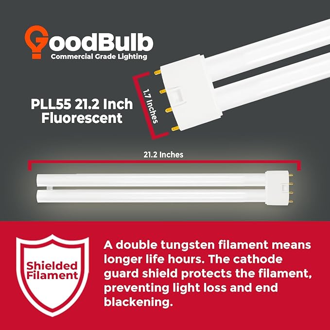 GoodBulb PLL55/835 55W 21.2" Twin Tube Compact Fluorescent Light Bulb 4-pin 2G11 Base 3500K Neutral White 3900 Lumen 36000 Hour Long Life Biax Pack of 10