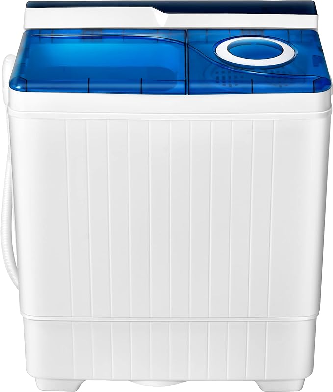 COSTWAY Portable Washing Machine Twin Tub 26 Lbs Capacity, 18 Lbs 8 Lbs Spinner, Compact Control Knobs Timer Function, Drain Pump, Laundry washer, for Apartment RV, Blue