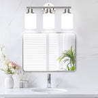 3-Light Bathroom Light Fixtures, Brushed Nickel Vanity Light, Farmhouse Wall Lights with Milky White Frosted Glass Shades, Bathroom Wall Lamp for Mirror Kitchen Bedroom Hallway Living Room