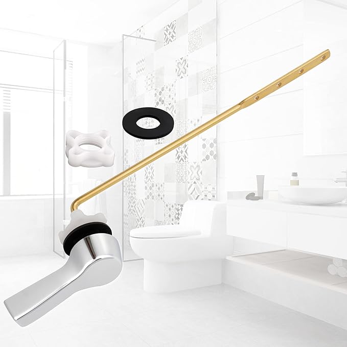 Hibbent Universal Metal Front Mount Toilet Handle Replacement Kit, Brass Toilet Flush Tank Lever with Stainless Steel Flapper Chains for Most Toilets, Chrome