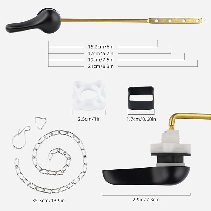 iFealClear Universal Metal Toilet Handle Replacement Kit, Front Mount Toilet Tank Flush Lever Handle with Stainless Steel Chain, Toilet Trip Lever Fits Most Toilets, Easy to Install, Matte Black