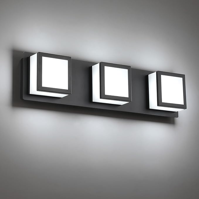 3-Light Bathroom Lighting Fixtures Over Mirror (5CCT, Dimmable), Black Led Modern Vanity Light for Bathroom (3000K/3500K/4000K/5000K/6000K)
