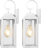 2 Pack Outdoor Light Fixtures Wall Mount, 15 Inch White Exterior Wall Sconces Waterproof, Large Outside Lights for House, Modern Wall Lanterns Clear Glass