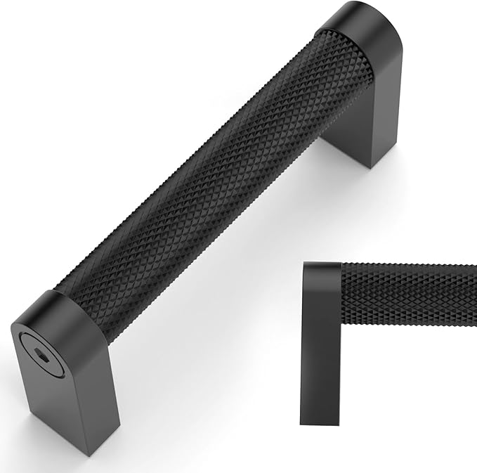Amerdeco 10 Pack Matte Black knurled Cabinet Pulls 3 Inch Hole Centers Kitchen Cabinet Handles Hardware Kitchen Handles for Cabinets Handles ZH0064
