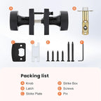 Haidms Black Interior Door Knobs, Zinc-Alloy Heavy Duty Round Matte Black Privacy Door Knobs Interior for Bedroom Modern Bathroom Door Lock Bulk(2 Pack)