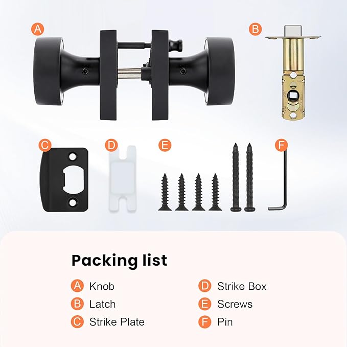 Haidms Black Interior Door Knob, Zinc-Alloy Heavy Duty Round Matte Black Privacy Door Knob Interior for Bedroom Modern Bathroom Door Lock Bulk(1 Pack)