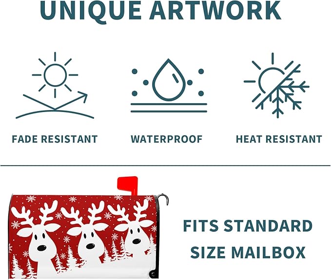 Kawani Merry Christmas Mailbox Cover - Red Deer Snowflake Magnetic Standard Size 25.5x21 Inch Winter Xmas Holiday Decorative Post Letter Box Cover for Garden Yard Decor