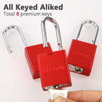 SEPOX® 4 Pcs Ultra-Durable Anti-Rust Outdoor Padlocks - Red Aluminum, 38mm (1-1/2") with Long Shackle & 8 Same Keys, Ideal for Gate, Storage, Locker, Fence & Lock-Out,Tag-Out, High Security