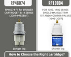 RP46074 Compatible with Delta 13/14 Series Bath Tub Shower Faucet Single Handle Universal MultiChoice Rough-in Valve Monitor Cartridge Repair Assembly Plumbing Parts