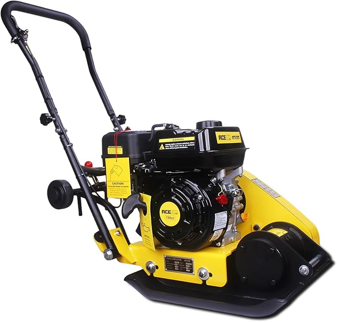 Aceup Energy Plate Compactor 6.5HP 196cc Gas, 21x14.6inch Plate 2700lbs Gas Compaction Force 5500VPM, Ground Compactor Tamper Pavement Compaction Rammer with Wheel