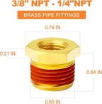 GASHER 10Pcs Brass Reducer Hex Bushing 3/8" NPT Male x 1/4" NPT Female, Brass Threaded Pipe Fitting With Sealant