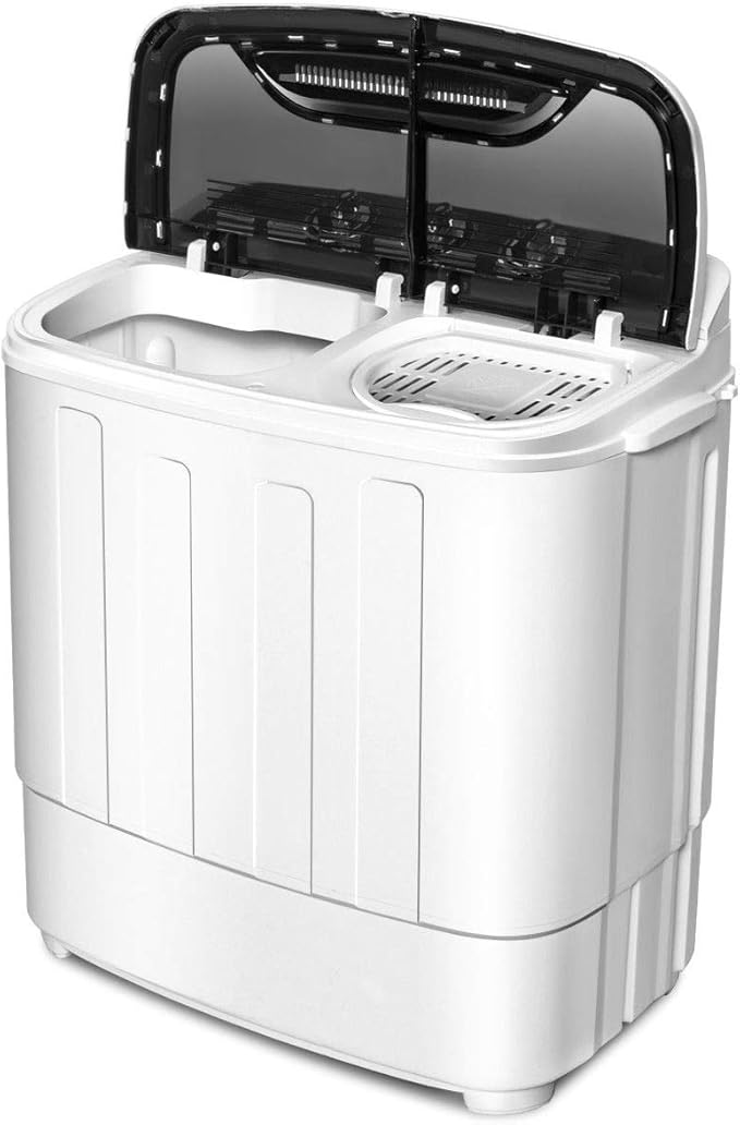 Giantex Portable Compact 13 Lbs Mini Twin Tub Washing Machine Washer Spin Dryer (Black&White)
