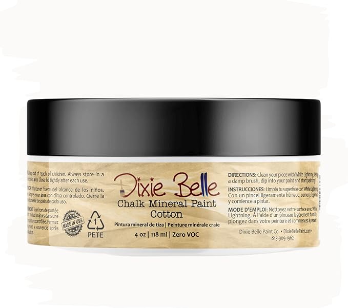 Dixie Belle Paint Company Chalk Finish Furniture Paint - Cotton (4oz) - Matte Pure White Chic Chalk Mineral DIY Furniture Paint