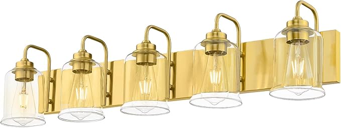zeyu 36 Inch Bathroom Lighting Fixtures Over Mirror, Vintage Bathroom Light Fixtures, 5-Light Bathroom Light with Clear Glass Shade, Brushed Gold Finish, ZSL72B-5W BG