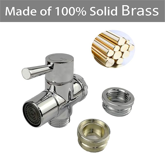 All Brass Faucet Diverter Valve with Aerator, Sink to Garden Hose Diverter Adapter, for Bathroom/Kitchen Sink Faucet Connection Portable Washing Machine/Dishwasher (G1/2 * 3/4", Chrome)