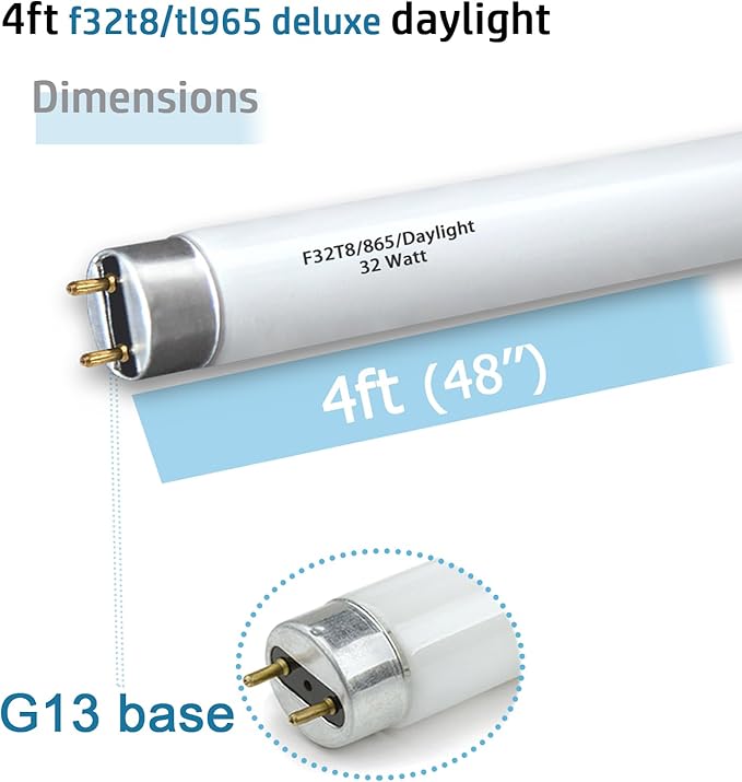 (10pack) 48 inch F32T8/865 Fluorescent Tube Light,4FT 32Watts 6500K Full Spectrum Daylight Bulb,Ra83 High Transparent Replacement for Ceiling Lights,Fish Tank Bulb