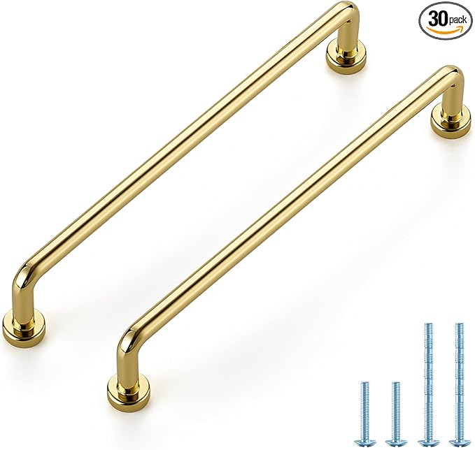JOY DECOR Cabinet Pulls – 6-1/4 Inch Hole Center, Polished Brass, 30 Pack, Zinc Alloy Cabinet Handles for Drawers & Cupboard – Vintage Style Hardware for Kitchen, Bathroom, Dresser, Furniture Makeover