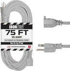 Iron Forge Cable Gray Outdoor Extension Cord 75 ft, 16/3 SJTW 75 Foot Grey 3 Prong Extension Cord Outdoor & Indoor, Weatherproof 10 Amp Heavy Duty Power Cable