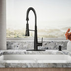 KOHLER K-REC22745-SD-BL Semi-Professional Kitchen Faucet with Soap Dispenser/Lotion Dispenser, Commercial Kitchen Sink Faucet with Pull-Down Sprayhead, Matte Black